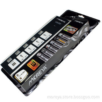 Universal standard power strip with 4 individual-control socket outlets + 2 USB plugs, ABS casing
